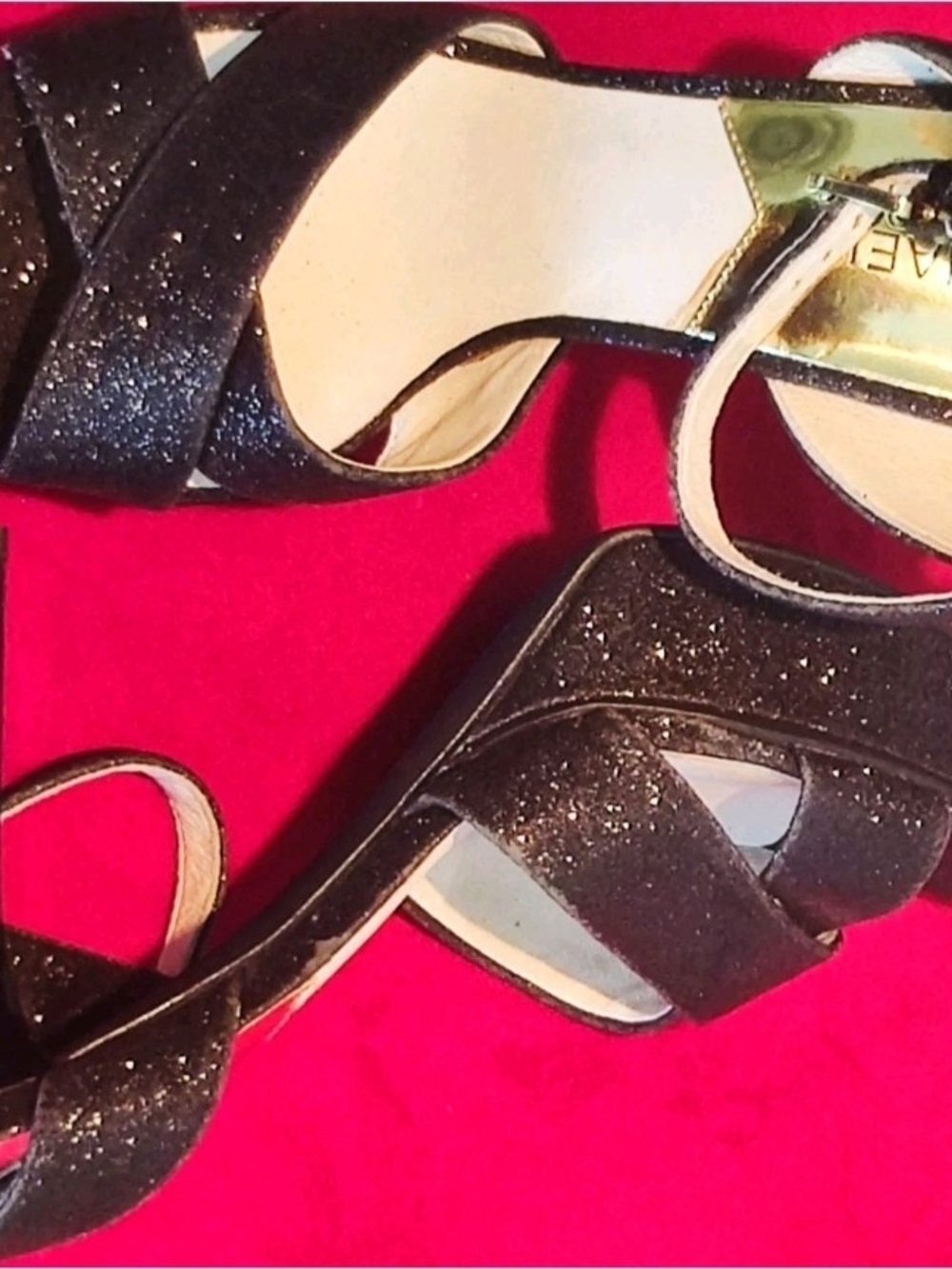 Michael Kors Wpmens Black Glitter Gideon Platform Stiletto Sandals Size 7.5M... - Picture 5 of 11